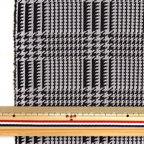 [From quantity 5] Fabric "Knit Glen Check White x black BK44226-BK]