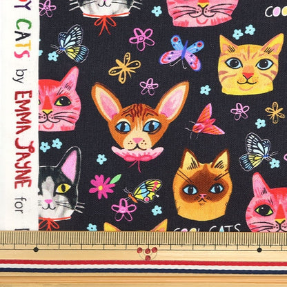 [From quantity 5] Fabric "USA Cotton Crazy Cats Black DDC10614-BLAC"