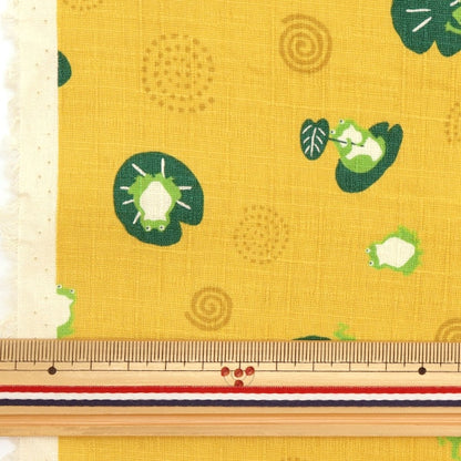 [From quantity 5] Fabric "Dobby Japanese pattern Fukufuku Frog Yellow AP31904-1C"