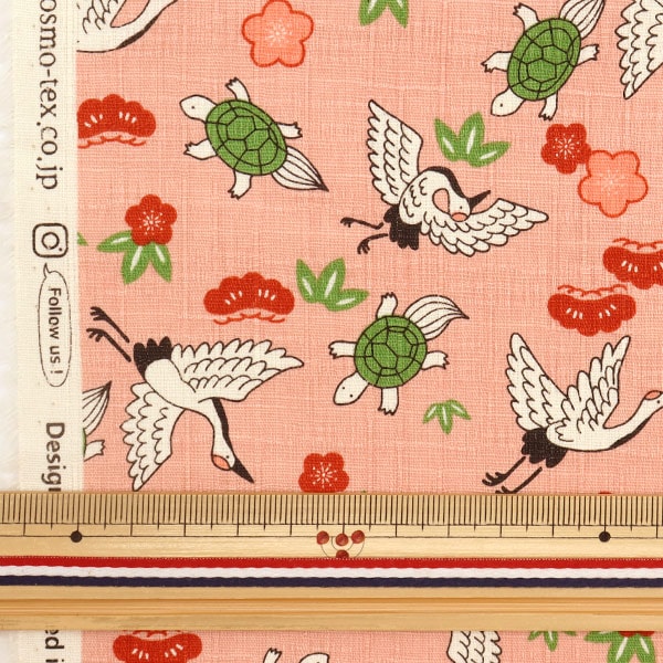 [From quantity 5] Fabric "Dobby Japanese pattern Fukufuku Tsurugame Pink AP31904-3B"