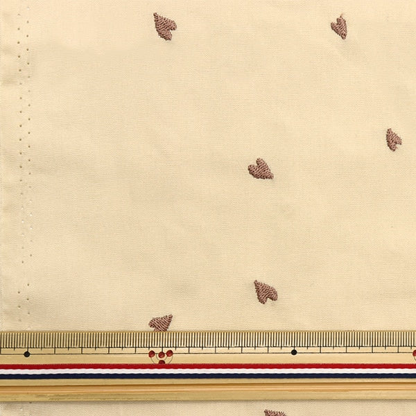 [From quantity 5] Fabric "Soft Broad Embroidery Heart Light Beige KOF-54LBE"