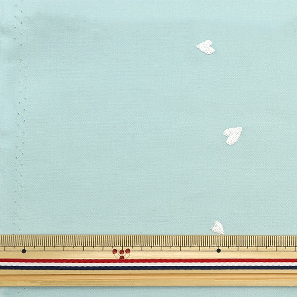 [From quantity 5] Fabric "Soft Broad embroidery Heart Light Blue KOF-54Lbl"