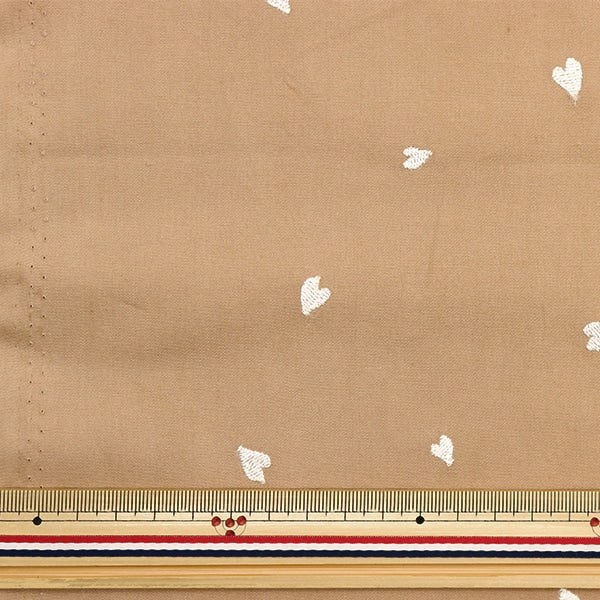 [From quantity 5] Fabric "Soft Broad embroidery Heart beige Kof-54BE"