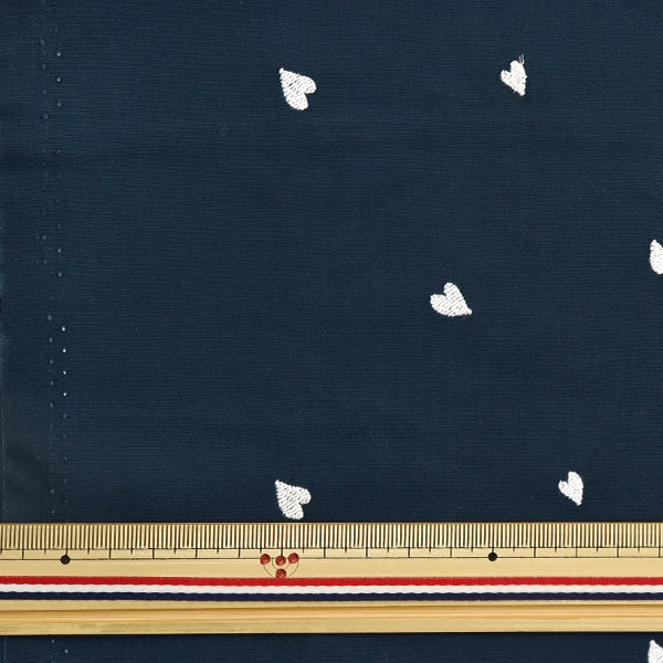 【数量5から】 生地 『ソフトブロード 刺繍ハート ネイビー KOF-54NV』