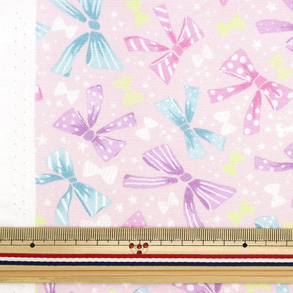 [From quantity 5] Fabric 『Oxford RibbonPop Pink coca-ribbon-b]