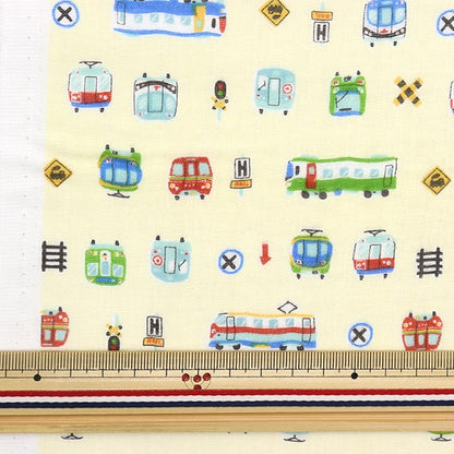 [From quantity 5] Fabric 『double gauze Train toy pattern Kinari ap31902-2B]