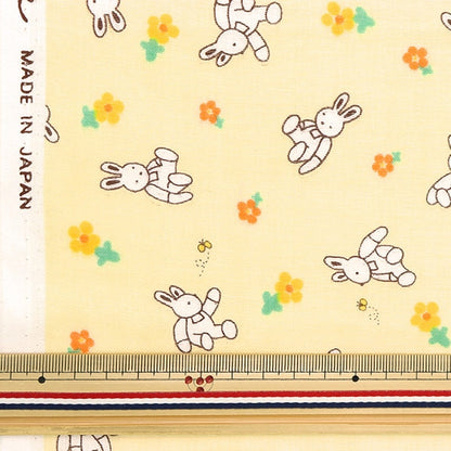 [From quantity 5] Fabric 『double gauze Stuffed toy rabbit and flower KTS6902-D] COTTON KOBAYASHI