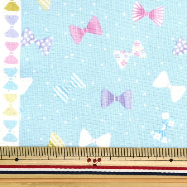 [From quantity 5] Fabric 『Sheeting Petit collection Ribbon Mizuiro PTC-RIB-B]