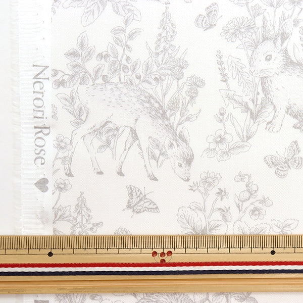 [From quantity 5] Fabric "Cotton Satin Nerori Rose Garden Gray NRF-01GRY"