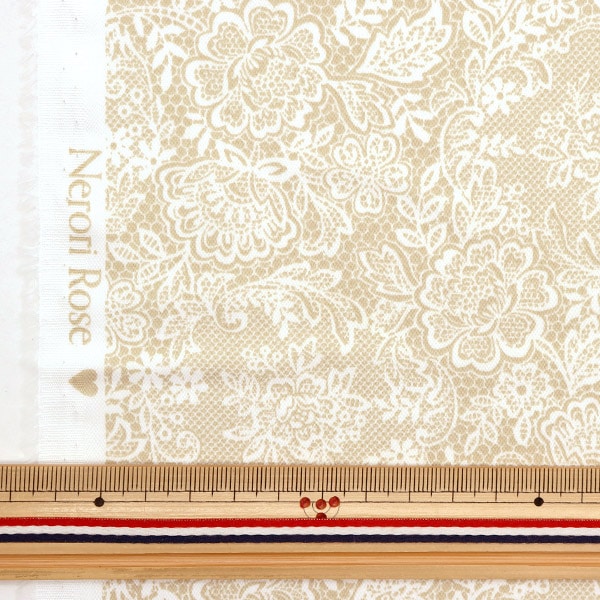 [From quantity 5] Fabric "Cotton Satin Nerori Rose Romantic Lace Green NRF-02G"