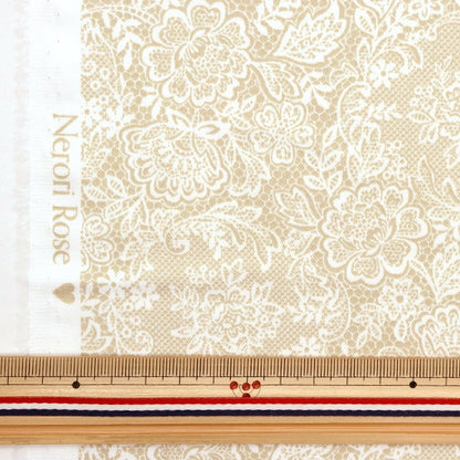 [From quantity 5] Fabric "Cotton Satin Nerori Rose Romantic Lace Green NRF-02G"