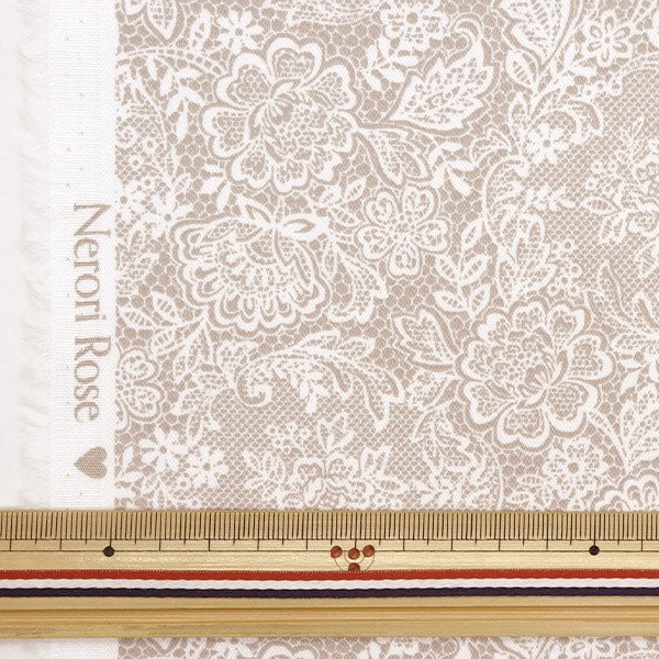 [From quantity 5] Fabric "Cotton Satin Nerori Rose Romantic Lace Gray NRF-02GRY"
