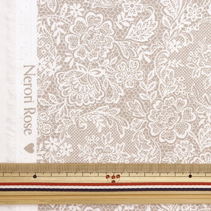 [From quantity 5] Fabric "Cotton Satin Nerori Rose Romantic Lace Gray NRF-02GRY"