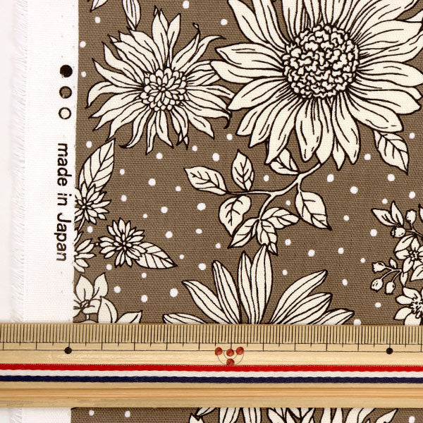 [From quantity 5] Fabric 『Oxford Etching Flower Brown 38108-1E]