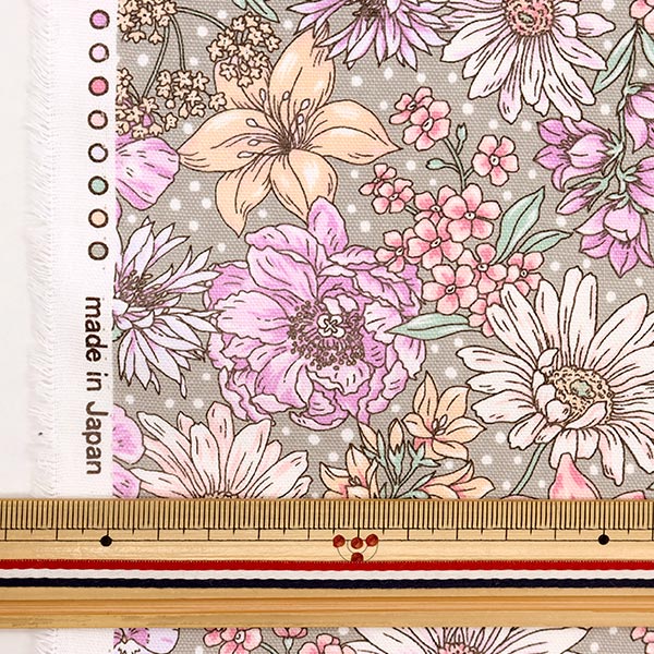 [From quantity 5] Fabric 『Oxford Etching Flower Gray 38108-2D]