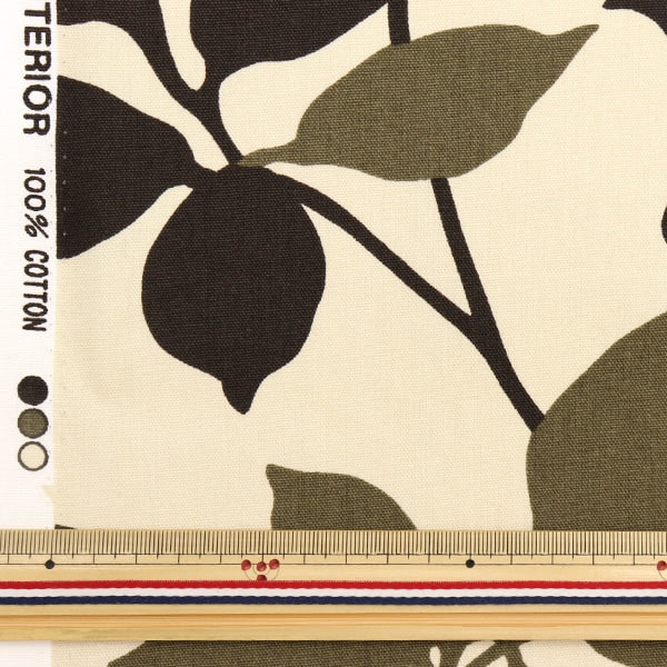 [From quantity 5] Fabric 『OxfordPrint leaf pattern dark brown 36000-601E]