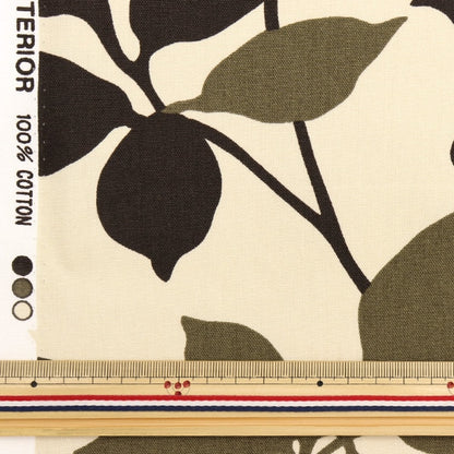[From quantity 5] Fabric 『OxfordPrint leaf pattern dark brown 36000-601E]