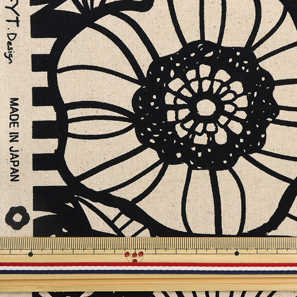 [From quantity 5] Fabric "Cotton hemp canvas Life Force Flower Natural Black YK-LIFL-A"