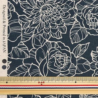 [From quantity 5] Fabric "Cotton hemp canvas floral charcoal gray KP9070-2D"