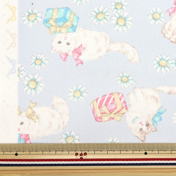 [From quantity 5] Fabric 『Oxford Classical Modern Present Cat Blue CMOF-68-BL]