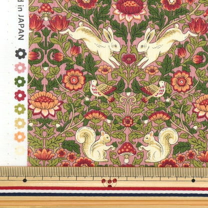 [From quantity 5] Fabric 『Sheeting Flower Animals Flowers and Animals Pink AP32406-1A]