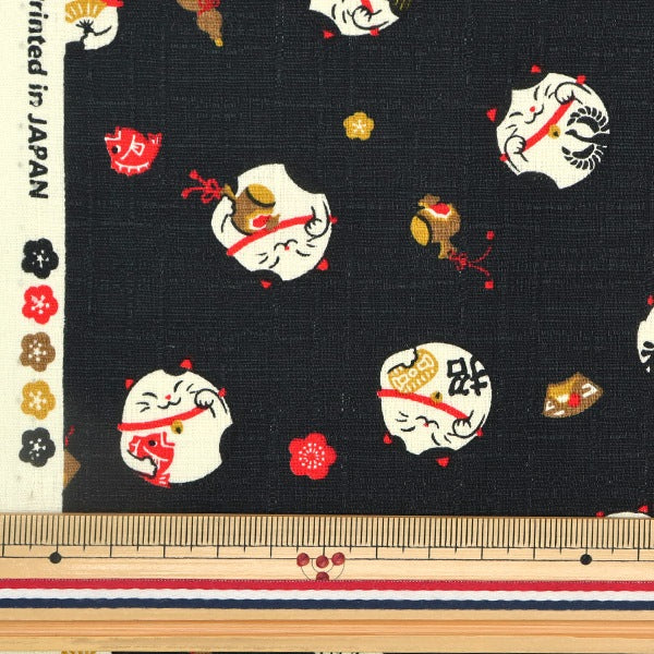[From quantity 5] Fabric "Doby Fukufuku Maneki Cat Black AP32702-2D"