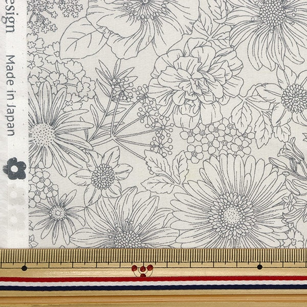 [From quantity 5] Fabric "60 loan flower garden soft textureFabric White x Gray 60LA-FG23-H "