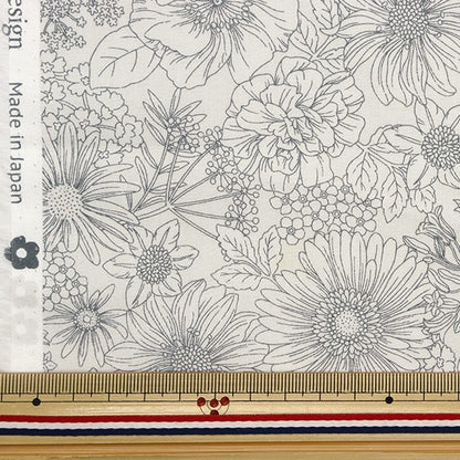 [From quantity 5] Fabric "60 loan flower garden soft textureFabric White x Gray 60LA-FG23-H "