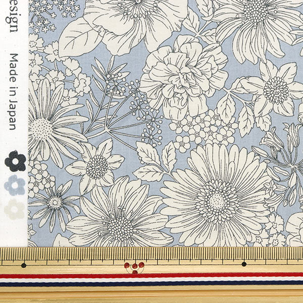 [From quantity 5] Fabric "60 loan flower garden soft textureFabric Blue Gray x White 60LA-FG23-I "
