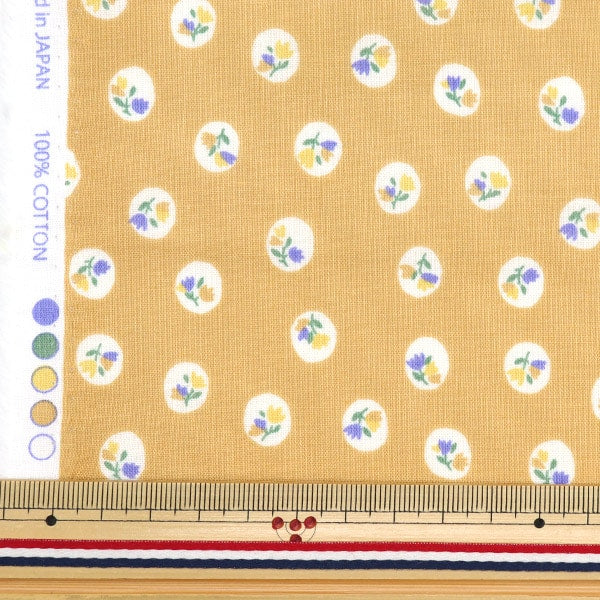 [From quantity 5] Fabric 『Scare Print Home Sister Polka dotsFlower pattern saffron HS10499-C]