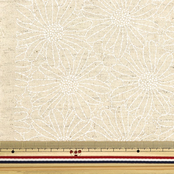 【数量5から】 生地 『綿麻キャンバス ラッカープリントの花 生成り KTS6957-A』 COTTON KOBAYASHI コットンこばやし 小林繊維