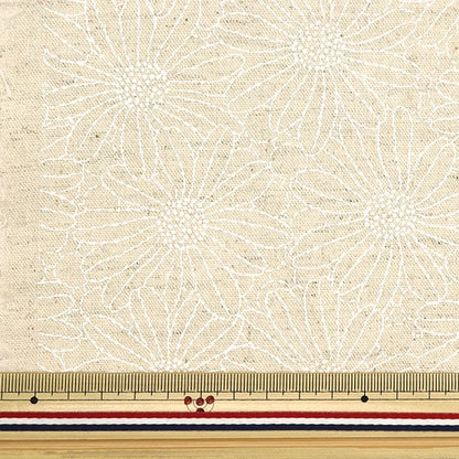 【数量5から】 生地 『綿麻キャンバス ラッカープリントの花 生成り KTS6957-A』 COTTON KOBAYASHI コットンこばやし 小林繊維