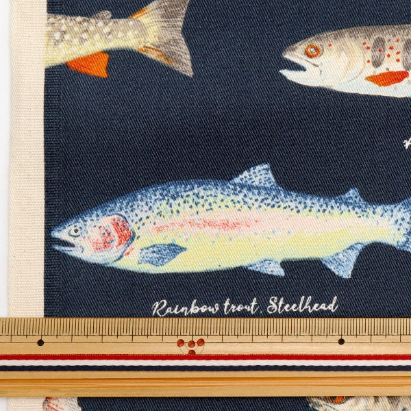 [From quantity 5] Fabric "Twill Print Trout Navy KTS6959-D" COTTON KOBAYASHI