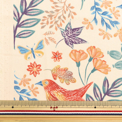 [From quantity 5] Fabric "Twill print birds with butcho orange KTS6953-A" COTTON KOBAYASHI