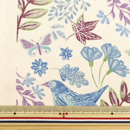 [From quantity 5] Fabric "Twill print birds with choco blue KTS6953-B" COTTON KOBAYASHI