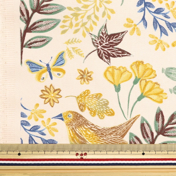[From quantity 5] Fabric "Twill print birds with choco yellow KTS6953-C" COTTON KOBAYASHI