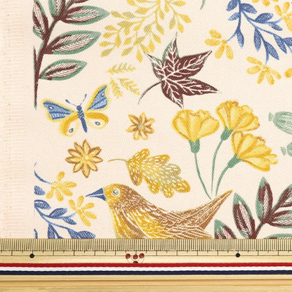 [From quantity 5] Fabric "Twill print birds with choco yellow KTS6953-C" COTTON KOBAYASHI