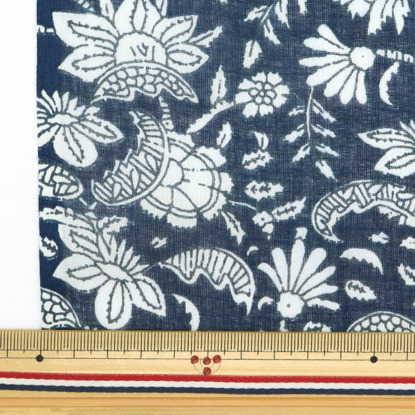 [From quantity 5] Fabric "Indoor printed Saraya Navy RAM-BOI-12"