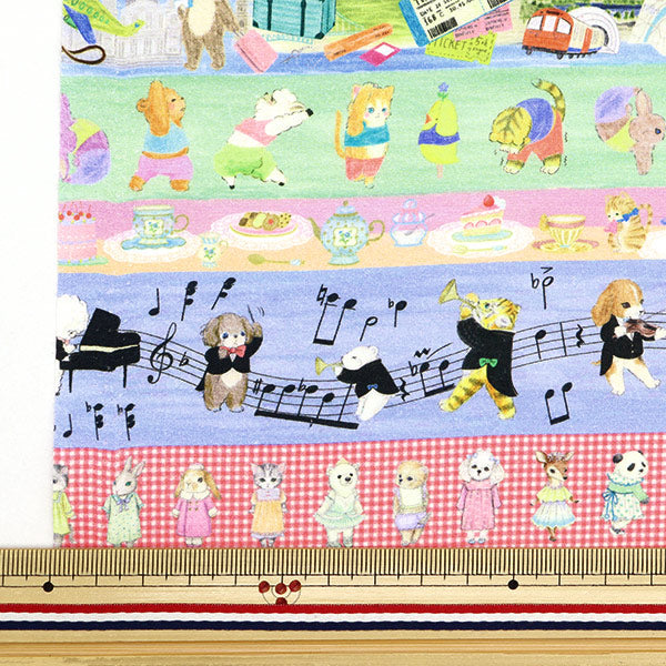 [From quantity 5] Fabric "60 Loan Digital Print 22Fabric Hobby Border Red x Blue DP-4430-6C"