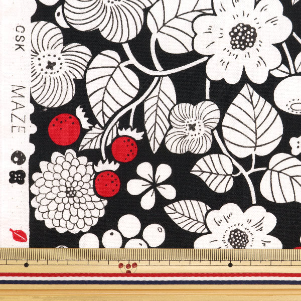 [From quantity 5] Fabric "Cotton hemp canvas floral black maze-b"