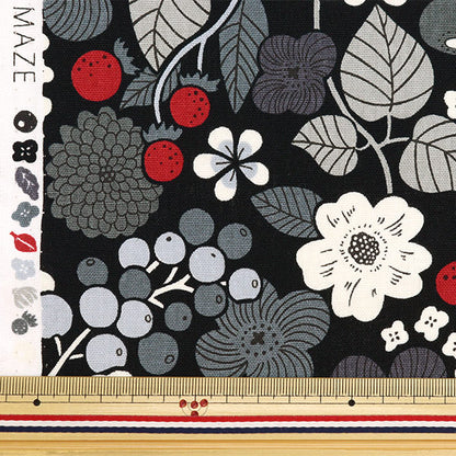 [From quantity 5] Fabric "Cotton hee canvas floral pattern multi black MAZE-D"