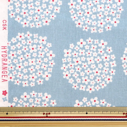 [From quantity 5] Fabric "Cotton hemp canvas hydrangea pattern Mizuiro x Red HYDRANGEA-A"
