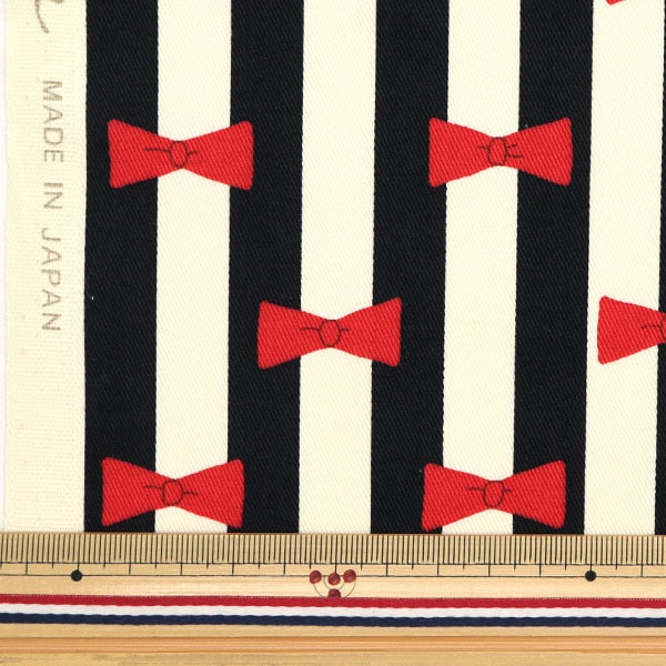[From quantity 5] Fabric "Twill print Ribbon& Stripe Oreo KTS6916-A] COTTON KOBAYASHI