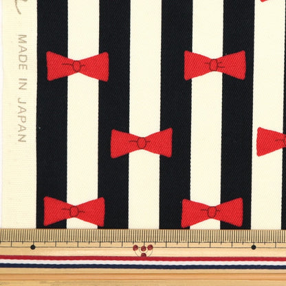 [From quantity 5] Fabric "Twill print Ribbon& Stripe Oreo KTS6916-A] COTTON KOBAYASHI