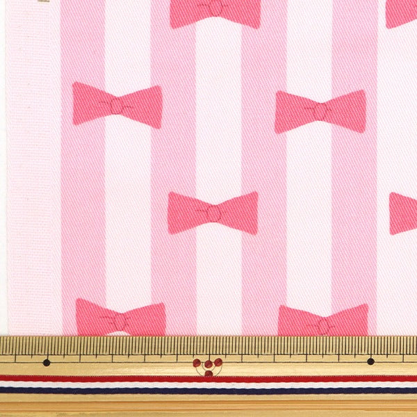 [From quantity 5] Fabric "Twill print Ribbon& Stripe Berry & Strawberry KTS6916-B] COTTON KOBAYASHI