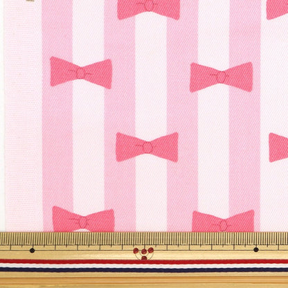 [From quantity 5] Fabric "Twill print Ribbon& Stripe Berry & Strawberry KTS6916-B] COTTON KOBAYASHI