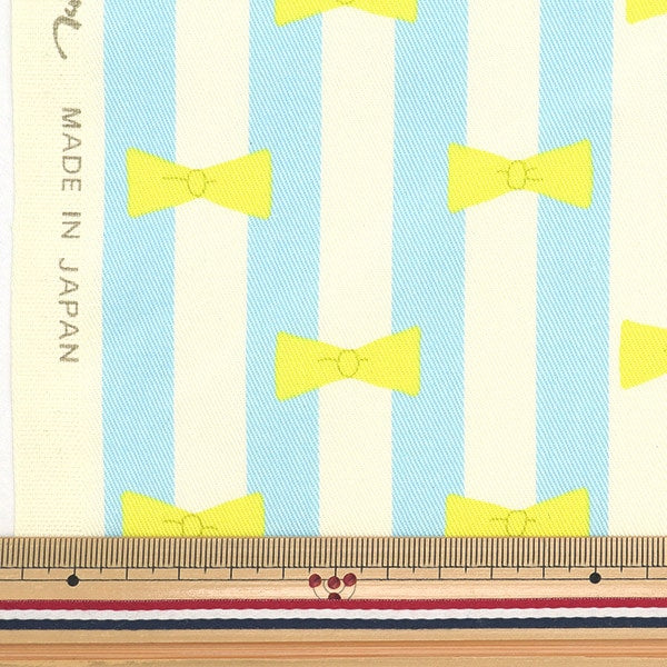 [From quantity 5] Fabric "Twill print Ribbon& Stripe Lemon Skash KTS6916-C] COTTON KOBAYASHI