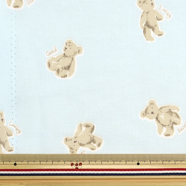 [From quantity 5] Fabric 『Sheeting Lucky Bear Susumu Blue NO-LUBE-C]