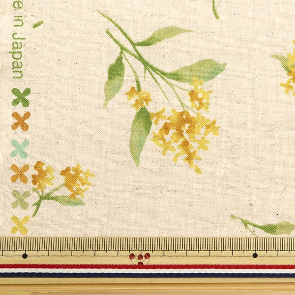 [From quantity 5] Fabric "Cotton linenSheeting Bouquet pattern Yellow x Green CLSEA-FL-YEGR "