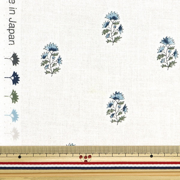 [From quantity 5] Fabric "Cotton linenSheeting Hand block style Ivory x Blue CLSEA-HA-BL]